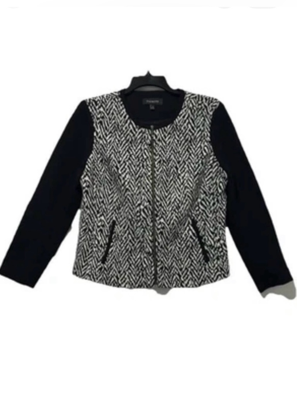 TALBOTS Black and White Chevron Print Zip Front Jacket Wiomen’s Size 8
